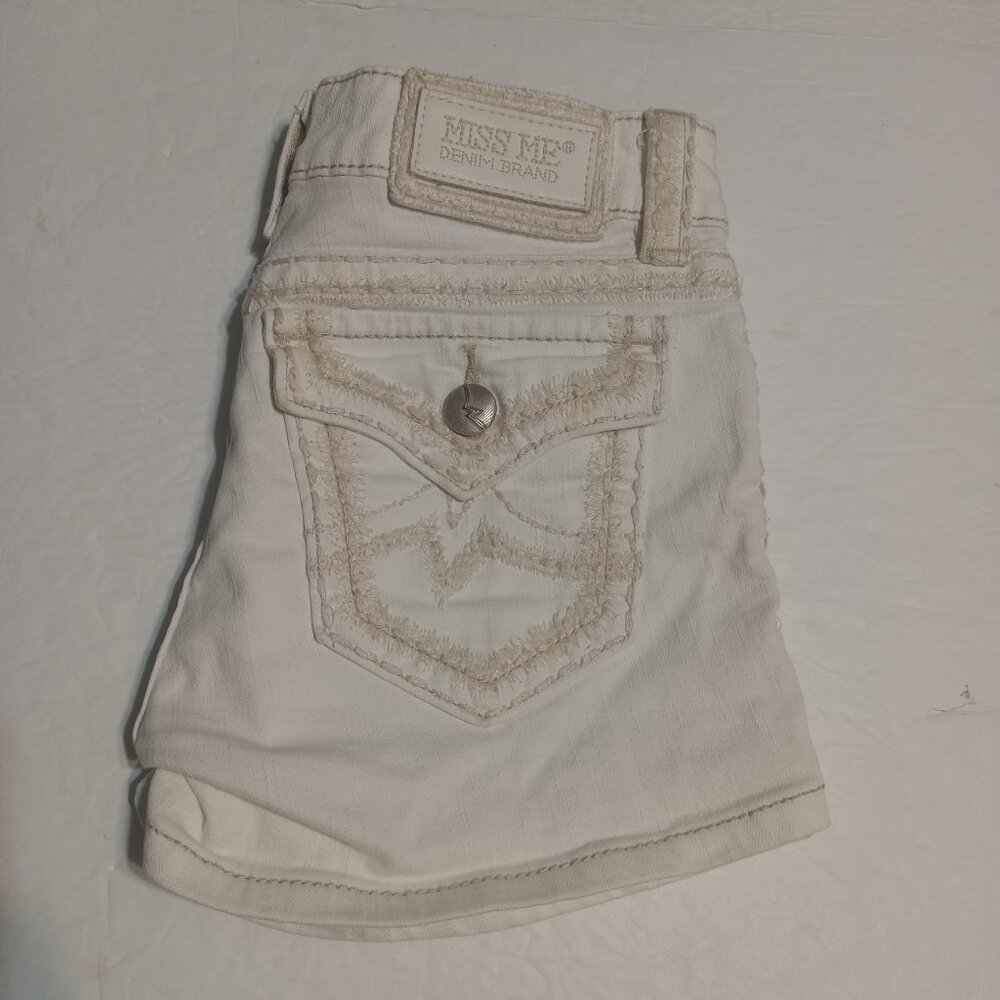 Miss Me White Denim Shorts with Embroidered Back Pocket